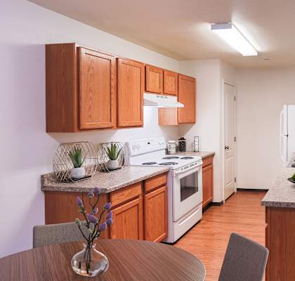 apartment kitchen and dining area at Canyon View, Idaho