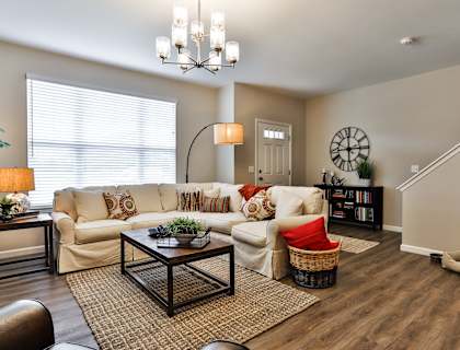 a living room with a couch and a coffee table