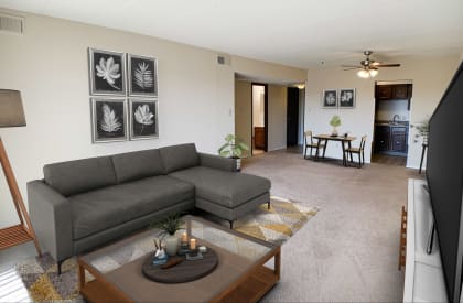 a living room with a couch and a coffee table at Indian Lookout Apartments, Cincinnati, OH, 45238