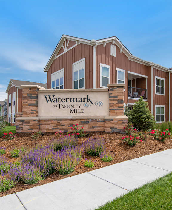 Property signage at Watermark on Twenty Mile, Parker, 80134