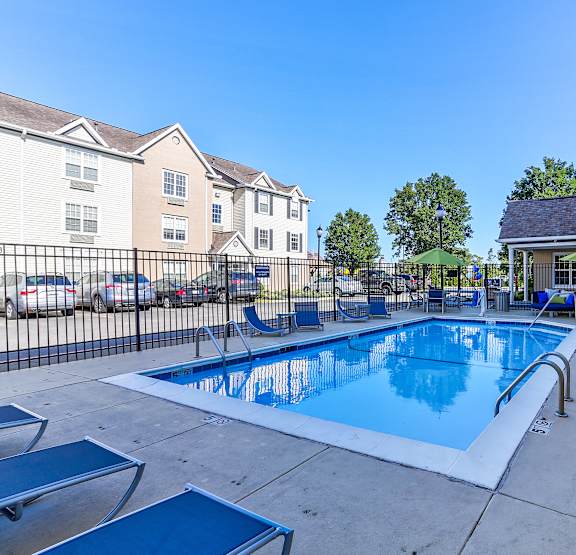 Swimming Pool Area at AVIA North Shore Apartments, Jeffersonville, IN