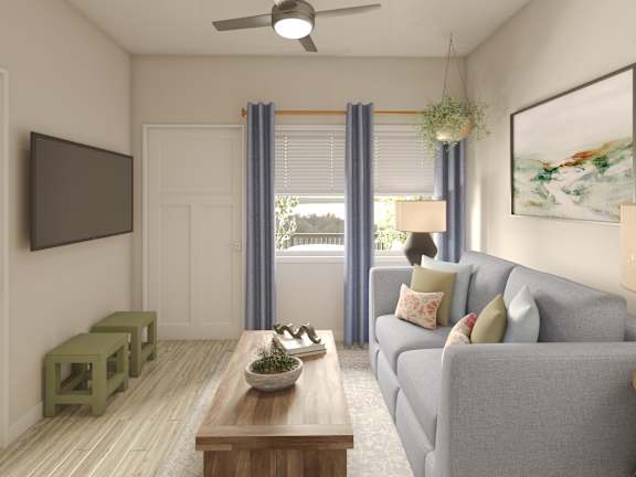 Bright Living Room at Greenwood Commons Apartments, Delaware, 43015