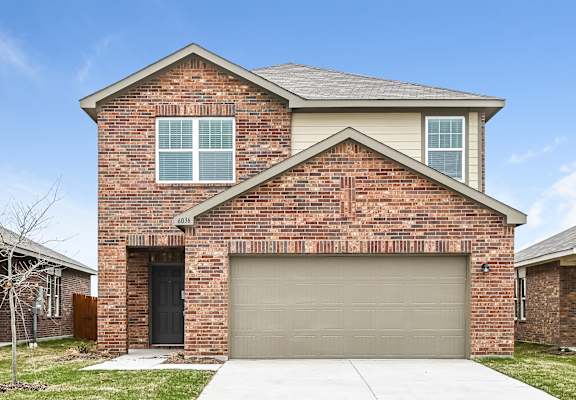 a new house with a garage door