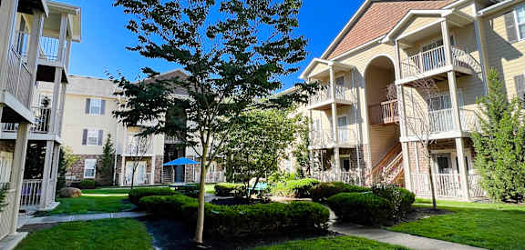 our apartments have a spacious courtyard with grass and trees