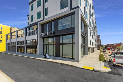 a view of the building from the street at The Box, Richmond, VA, 23224