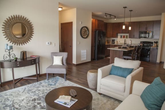 Living Room With Kitchen at The Tuscany on Pleasant View, Madison, Wisconsin