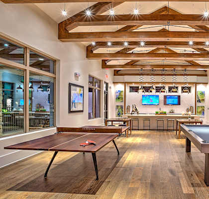 Ambient lights at the clubhouse at The Kelley at Samuels Ave, Texas