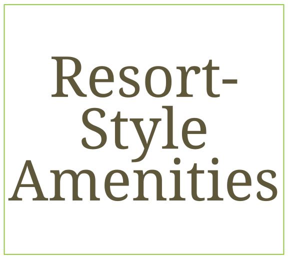 a white font on a black background with the words resort style amenities