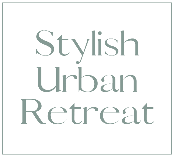 an image of the wordstylish urban retreat in white on a black background