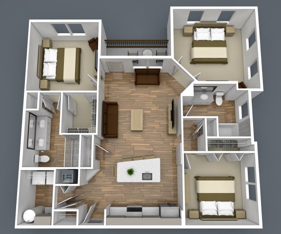 Floor Plan  3 Bedroom Apartment at Centre Pointe Apartments