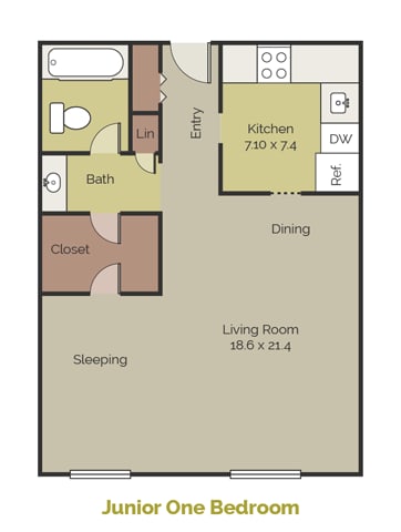 Floor Plan  New Brookside Junior One Bedroom Floor Plan