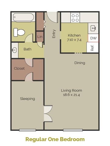New Brookside Regular One Bedroom Floor Plan