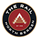The logo for The Rail North Bergen is a red circle with a black border and a white triangle in the center.