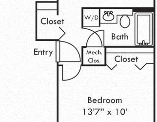 Elm. 1 bedroom apartment. Kitchen with bartop open to living room. 1 full bathroom. closet.