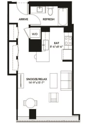 Studio 1 Bath Floor Plan with 540 Sq. Ft. at The Elle Apartments, Chicago, Illinois