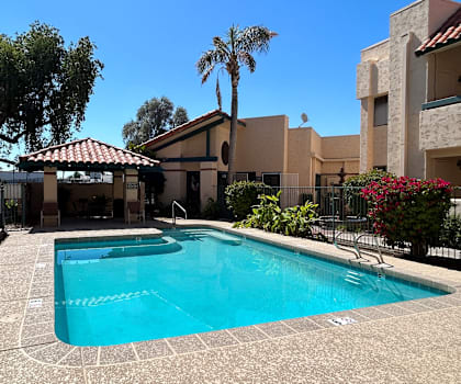 the swimming pool at our apartments in palm springs