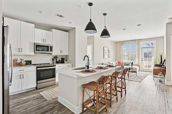 Broadstone Upper Westside Apartments Kitchen Island Kitchen with Breakfast Bar