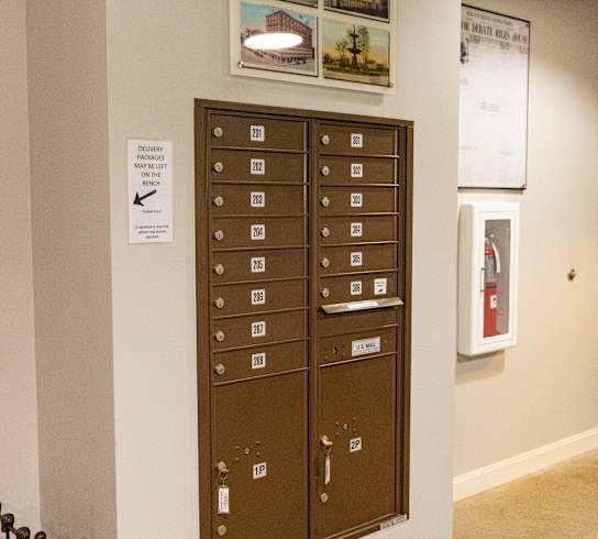 a lockers in the corner of a wall next to a