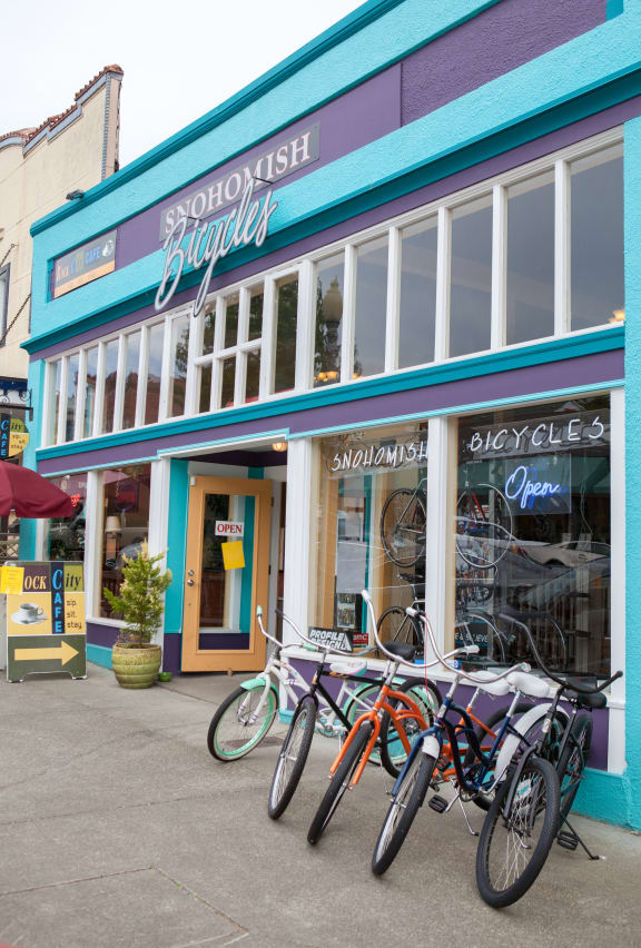 local bike shop with bikes parked out front