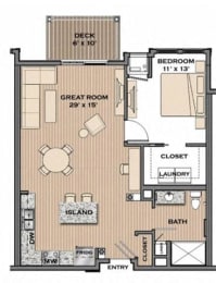 1 Bed, 1 Bath, 791 sq. ft. The District