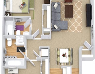 Hawthorne 3D. 2 bedroom apartment. Kitchen with bartop open to living/dinning room. 2 full bathroom. large closets. Patio/balcony.