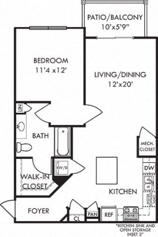 Hummingbird. 1 bedroom apartment. Kitchen with island open to living/dinning rooms. 1 full bathroom. Walk-in closet. Patio/balcony.