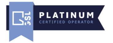 A blue ribbon with the words "Platinum Certified Operator" written on it.