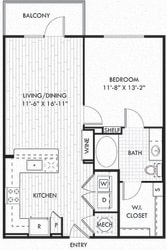 The Smith. 1 bedroom apartment. Kitchen with bartop open to living/dinning room. 1 full bathroom. Walk-in closet. Patio/balcony.