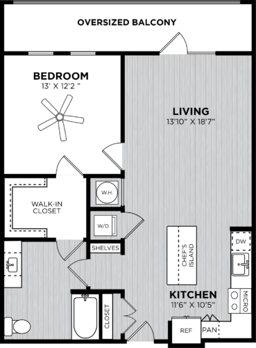 Floor Plan  One bedroom with one multi access bathroom