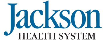 Jackson Health System logo with blue text on a black background.