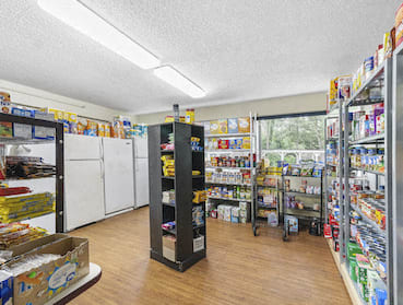 resident store with lots of food basics for purchase