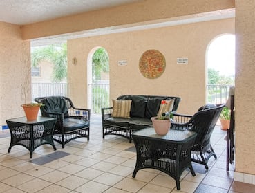 open air patio with outdoor furnishings