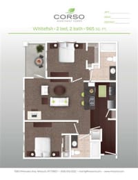2 Bed, 2 Bath Floor Plan at Corso Apartments, Missoula