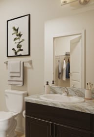 a bathroom with a sink and a toilet and a mirror