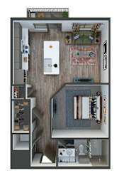 Arthur 1 bedroom, 1 bath. Kitchen with Island and Pantry. Washer/Dryer. Patio/Balcony