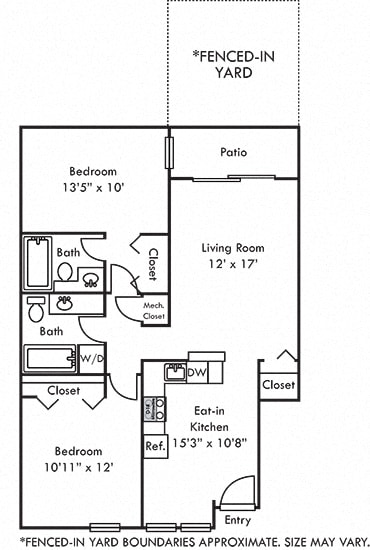 Hickory with Fenced-in Yard. 2 bedroom apartment. Kitchen with bartop open to living/dinning room. 2 full bathroom. large closets. Patio/balcony open to yard