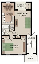 Charming Aspen 1-bedroom, 1-bathroom apartment featuring a private porch, perfect for relaxing at New Kent Apartments in West Chester, PA