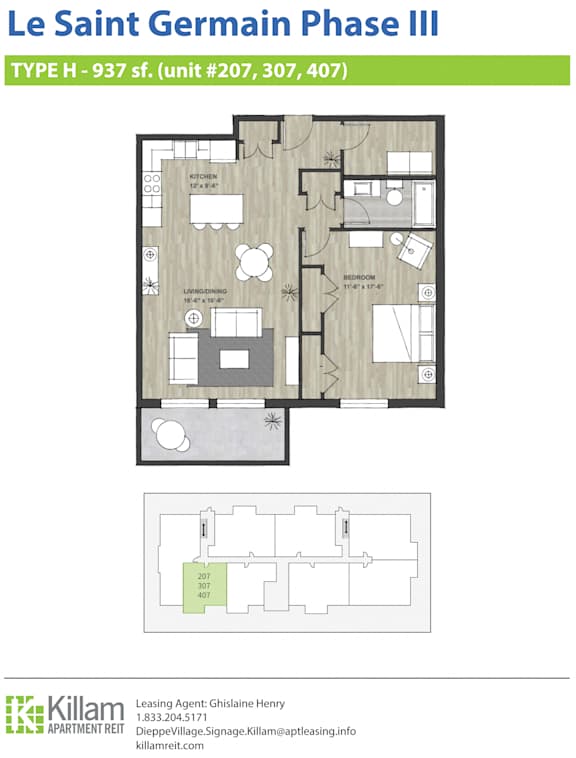 Le Saint Germain Phase III One Bedroom Type H 937 SF