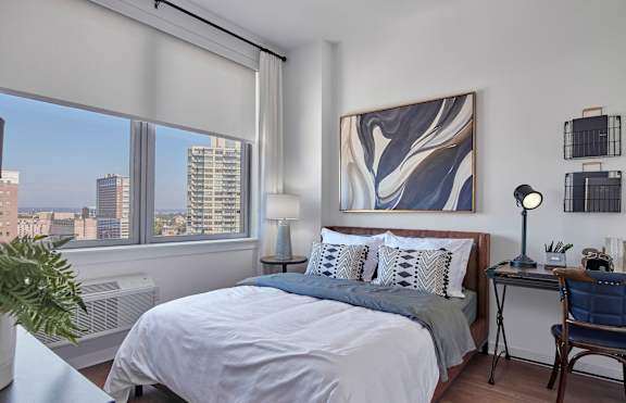 bedroom with city view
