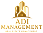 A logo for ADI Management featuring a stylized building.