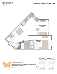 Layout D 1 Bed 1 Bath Floor Plan at The Monarch, East Rutherford, NJ, 07073