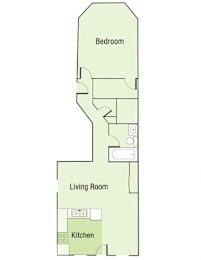 One bedroom 1 bathroom floorplan at Indy Living Apartments, Indianapolis, Indiana