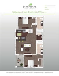 2 Bed 2 Bath Floor Plan at Corso Apartments, Montana, 59801