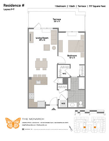Layout F-T 1 Bed 1 Bath Floor Plan Layout F-T 1 Bed 1 Bath Floor Plan at The Monarch, New Jersey