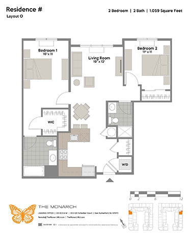 2 Bedroom 2 Bathroom Floor Plan at The Monarch, New Jersey, 07073