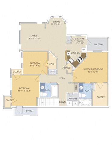 C1 Upper Floorplan 3 Bedroom 2 Bath at Artesian on Westheimer, Houston
