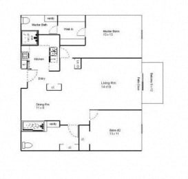  Floor Plan Two Bedroom Two Bath