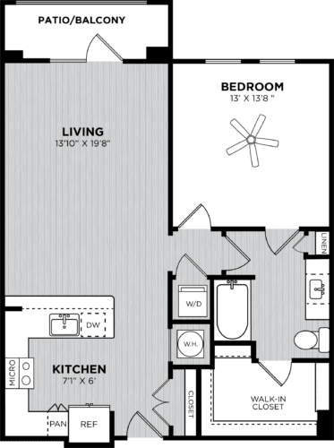 Floor Plan  One Bedroom with 1 attached bathroon