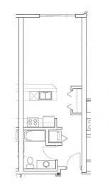 Reality &#x2013; 0 Bedroom 1 Bath Floor Plan Layout &#x2013; 485 Square Feet