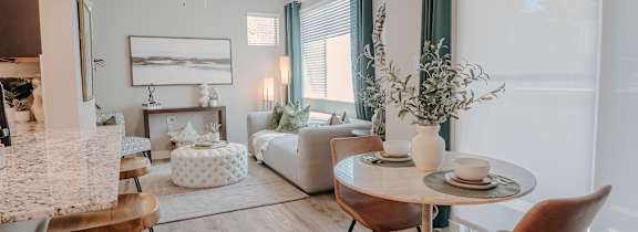 a living room with a couch and a coffee table